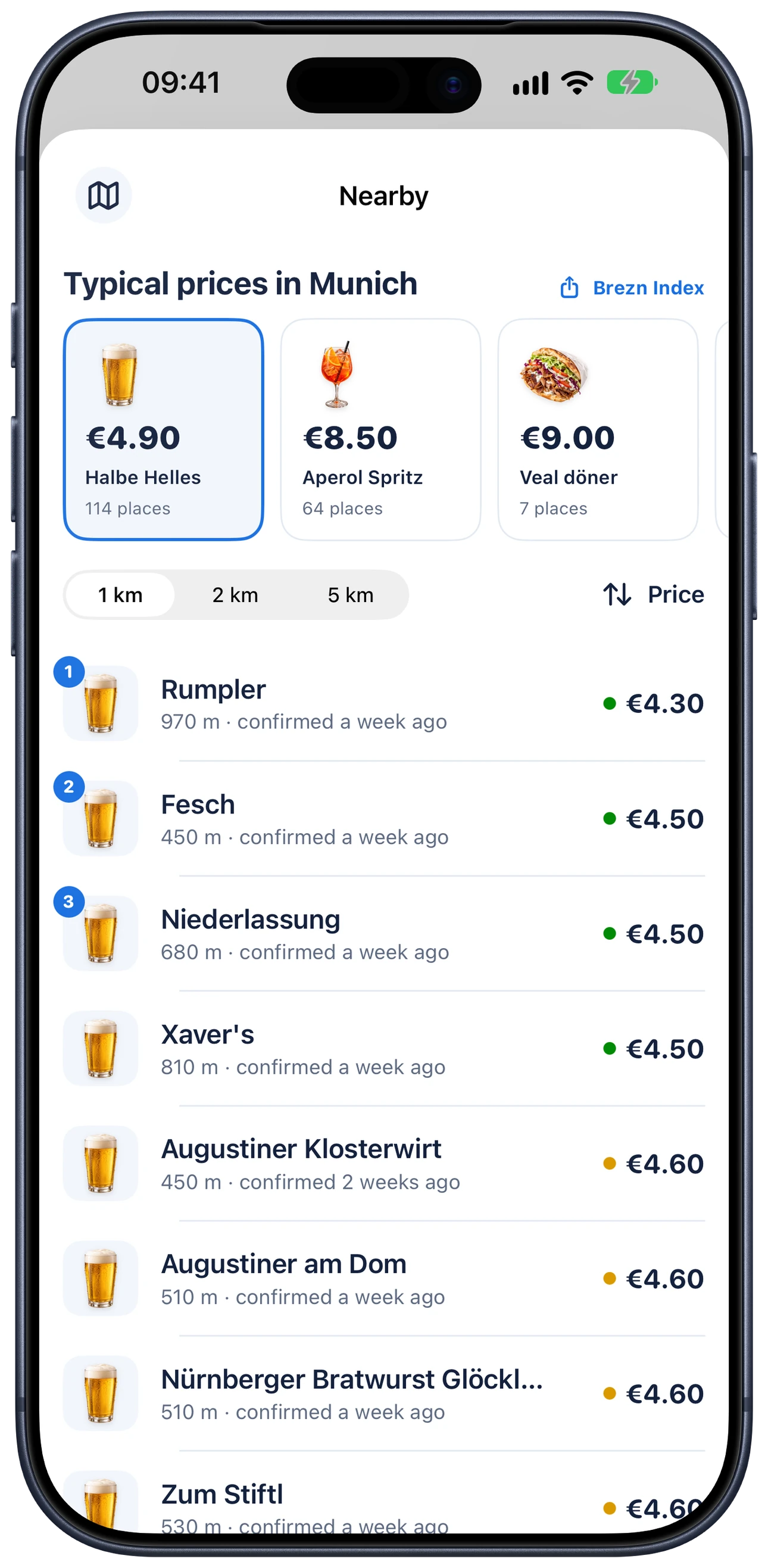 List of the cheapest Halbe nearby with distance and confirmation date